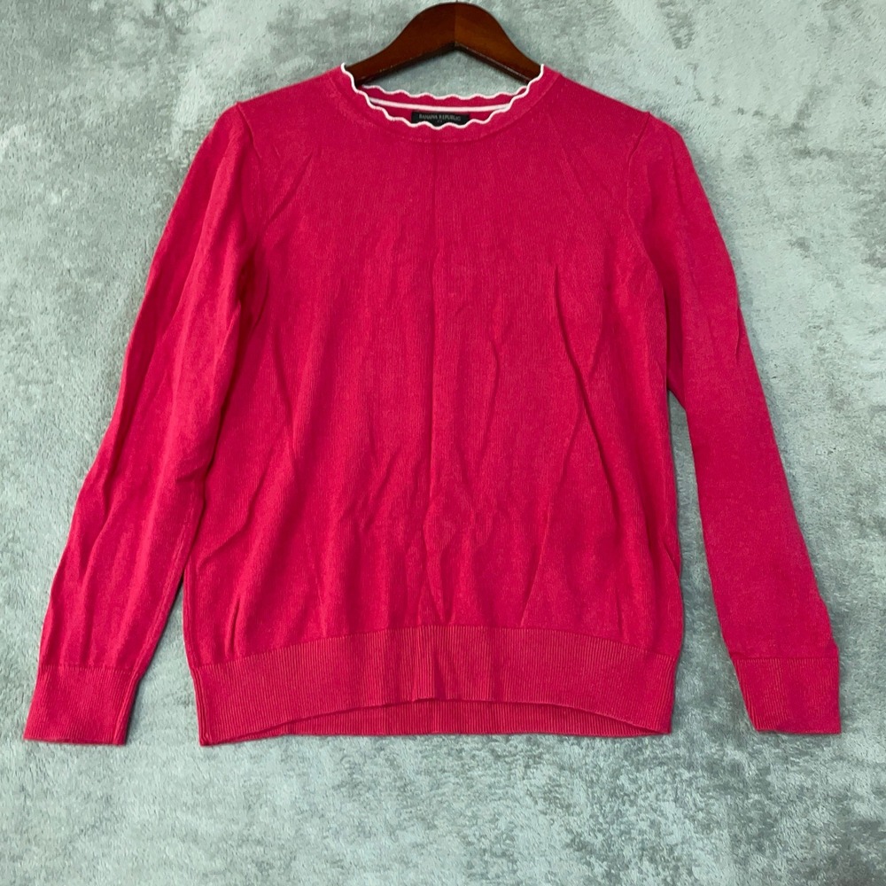 Banana Republic Women's M Pink Scalloped Neck Sweater Cotton Rayon Blend